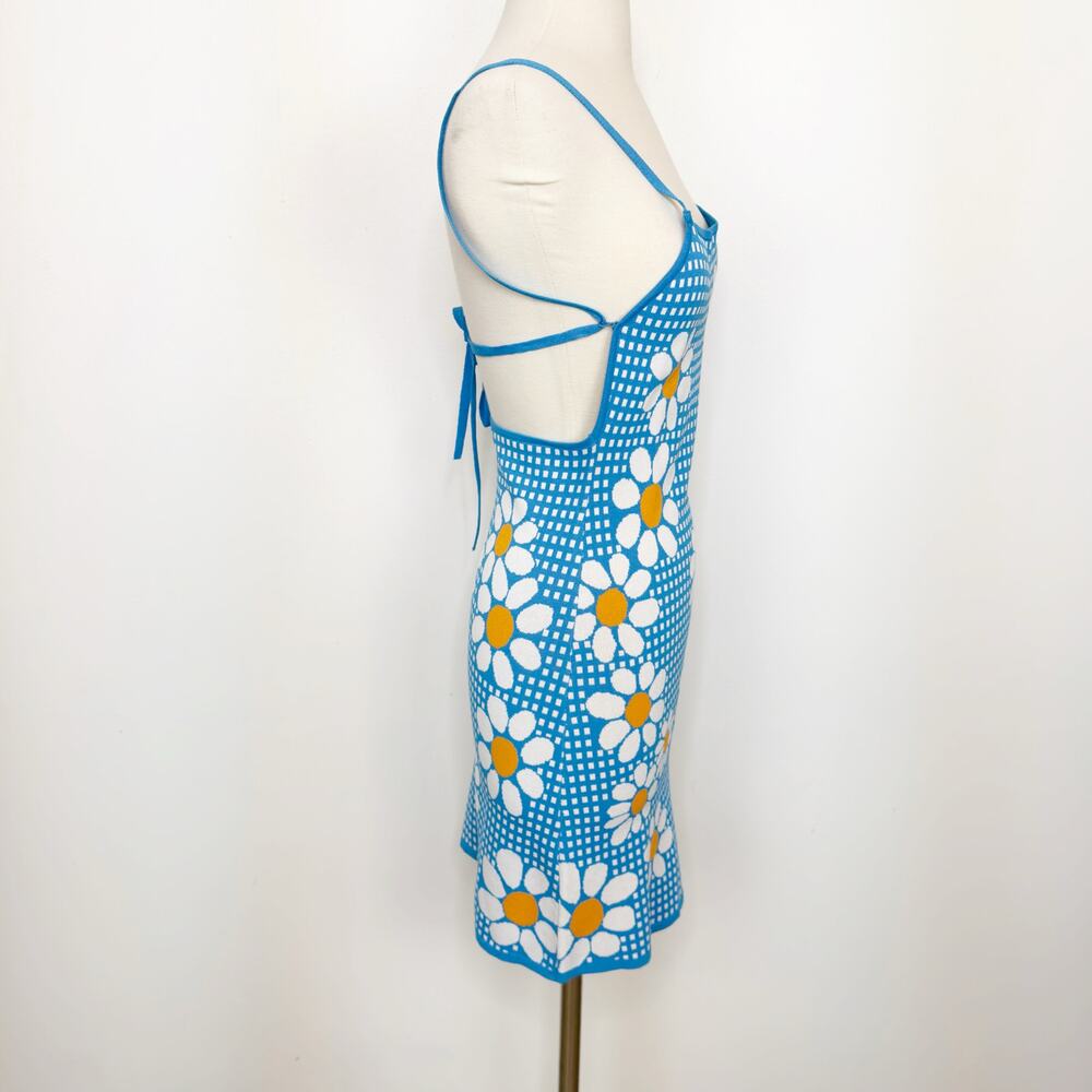 Zara Blue Jacquard Daisy Mini Dress S - Picture 3 of 8